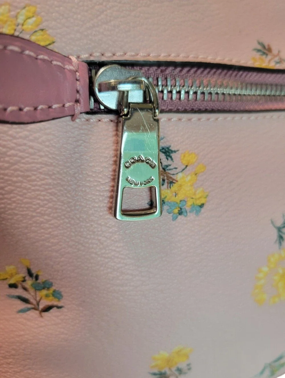 Coach Coated Canvas Gallery Tote Pink Yellow Dandelion Floral Print Bag & Wallet